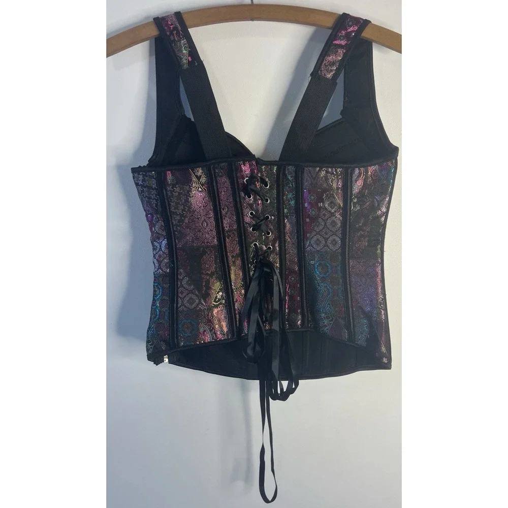 Gothic Steampunk Patchwork Lace Up Bustier Corset Festival Rave Top L Unique